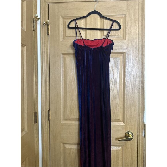 Dollar vintage velvet rose trim slip dress burgundy made in USA size L - Picture 7 of 11